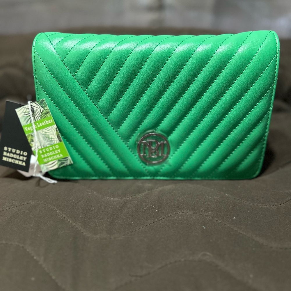 Badgley Mischka Green Crossbody Bag with Quilted Design